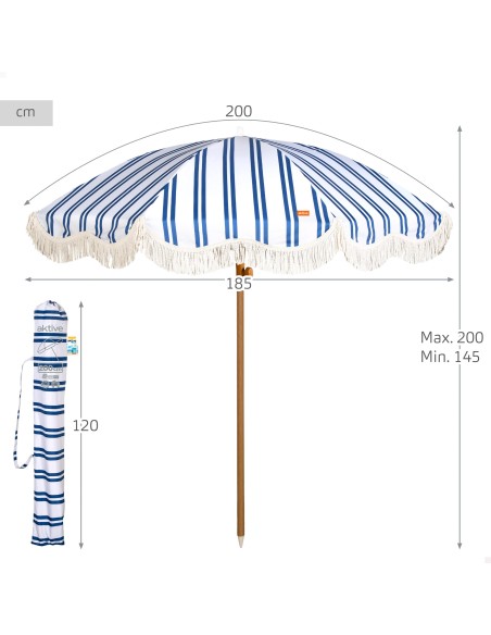 Aktive Guarda-sol de praia 200 cm com franjas listradas | Distria