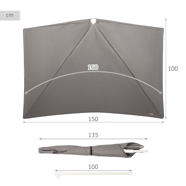 Guarda-sol de parede cinzento para terraço ou jardim 160x100 cm Aktive | Distria
