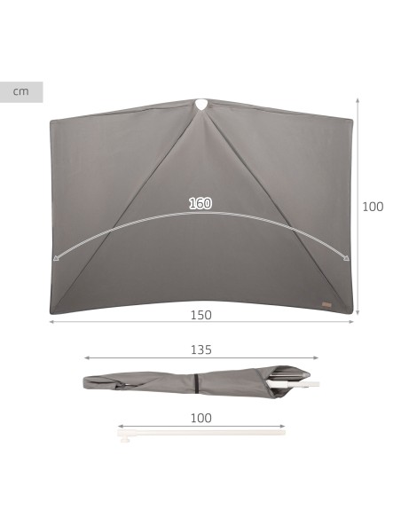 Guarda-sol de parede cinzento para terraço ou jardim 160x100 cm Aktive | Distria