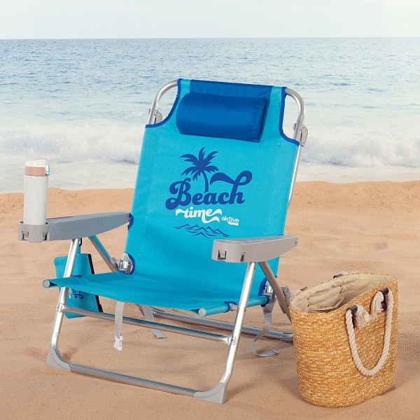 Cadeira de praia azul multiposições com fecho de clique | Distria