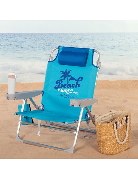 Cadeira de praia azul multiposições com fecho de clique | Distria