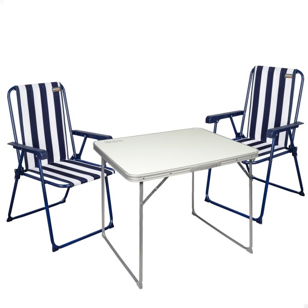 Conjunto de mesa e 2 cadeiras dobráveis de camping | Distria
