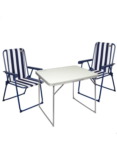 Conjunto de mesa e 2 cadeiras dobráveis de camping | Distria