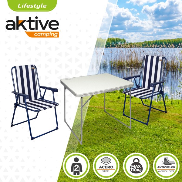 Conjunto de mesa e 2 cadeiras dobráveis de camping | Distria
