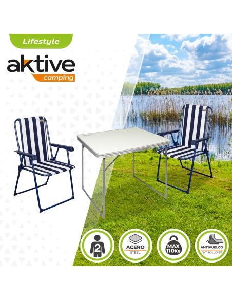 Conjunto de mesa e 2 cadeiras dobráveis de camping | Distria