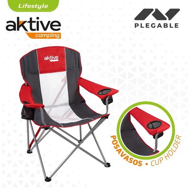 Cadeira de camping dobrável com porta-copos Aktive | Distria