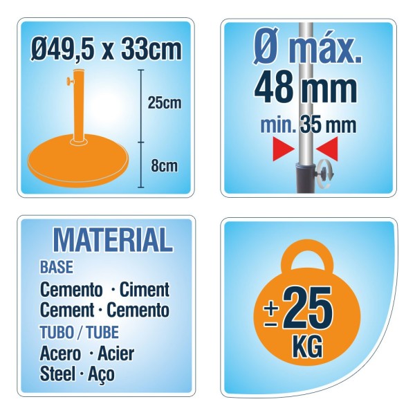 Base circular guarda-sol em cimento e aço 25 kg | Distria