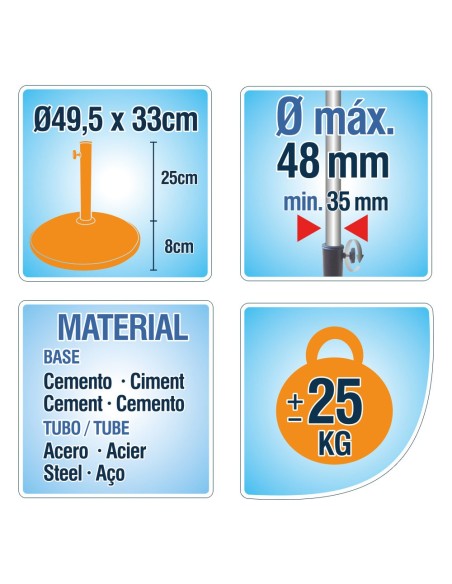Base circular guarda-sol em cimento e aço 25 kg | Distria