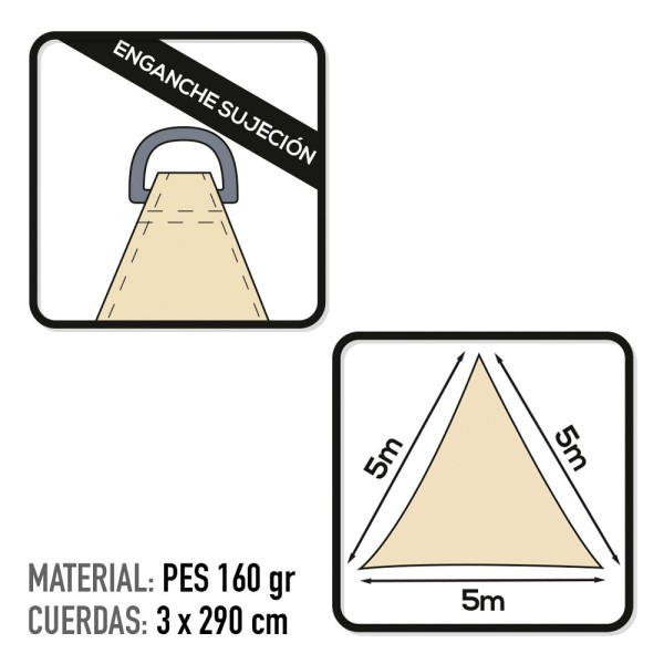 Toldo de vela triangular 5x5x5 m | Distria 