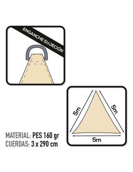 Toldo de vela triangular 5x5x5 m | Distria 